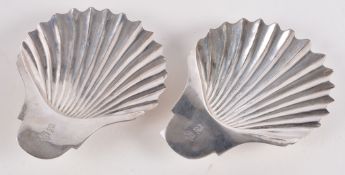 A pair of Swedish silver shell shaped butter dishes, Stockholm 1830 A pair of Swedish silver shell