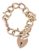 A 9 carat gold curb link bracelet, with padlock clasp and lobster claw clasp A 9 carat gold curb