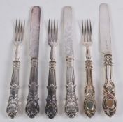 A set of six silver handled dessert knives and forks by William Beatson & Sons A set of six silver