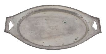 A German silver coloured twin handled oval tray by Bremer Silberwarenfabrik A German silver coloured