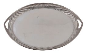 A German silver coloured twin handled oval tray by M. H A German silver coloured twin handled oval