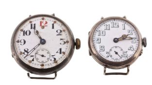 A gentleman`s silver wristwatch, circa 1915 A gentleman`s silver wristwatch, circa 1915, the three