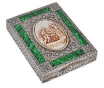 An Italian silver coloured, ivory and simulated malachite rectangular powder... An Italian silver