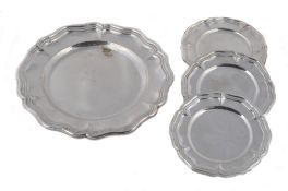 Four Italian silver coloured shaped circular plates, Milano 1934-1944, Four Italian silver