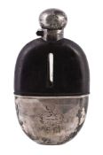 A late Victorian silver and leather mounted hip flask by James Dixon & Son A late Victorian silver