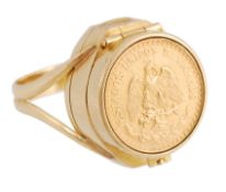 Freco, an 18 carat gold ring watch, the hinged cover with the Mexican coat... Freco, an 18 carat