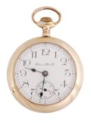 Hampton Watch Co., a gold plated open face pocket watch, circa 1909, ref Hampton Watch Co., a gold
