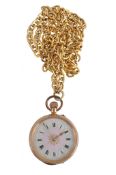 A 14 carat gold fob watch, no. 11113, the four piece hinged case with... A 14 carat gold fob