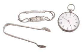 A French silver coloured open face pocket watch, no A French silver coloured open face pocket watch,