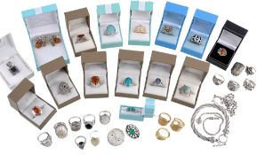 A collection of silver coloured jewellery , to include various rings A collection of silver coloured