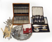 A cased set of twelve Edwardian silver fruit knives and forks by Harrison... A cased set of twelve