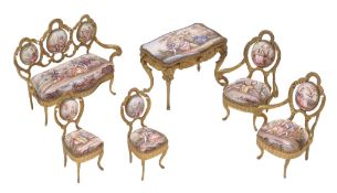 A suite of gilt metal and enamel salon furniture, probably Austrian A suite of gilt metal and enamel