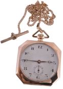 A 9 carat gold octagonal pocket watch, no A 9 carat gold octagonal pocket watch, no. 1126100, the