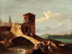 Follower of Giovanni Battista Cimaroli, Figures in a classical landscape, Oil on canvas, 39 x