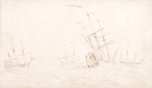 Willem van de Velde the Younger (1633-1707), Shipping in stormy seas, Pen, ink and grey wash, 16 x