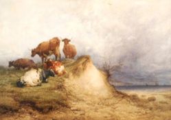 Thomas Sidney Cooper (1803-1902), Cattle on a cliff top, Watercolour, Signed and dated 1883 lower