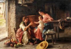 DDS. Giuseppe Magni (1869-1956), A first apple, Oil on canvas, Signed lower right, 51 x 71cm (20 x