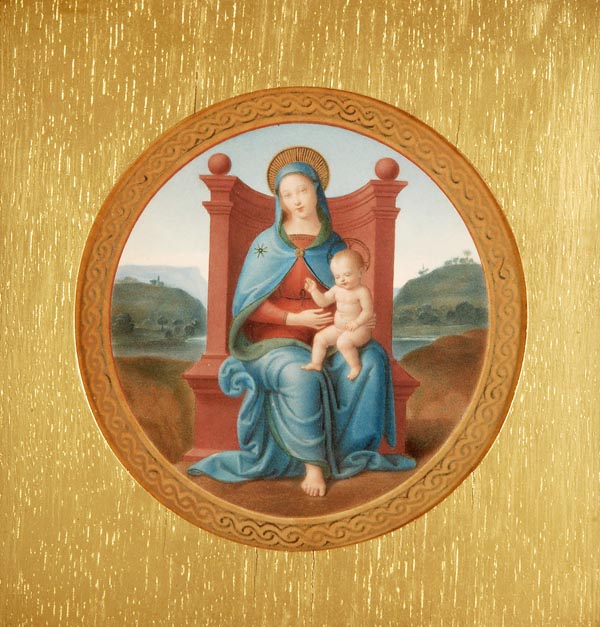 Italian School (19th century), The Enthroned Madonna, Watercolour, Tondo, 15cm diam (6in),