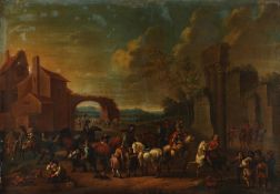 Circle of Carel van Falens, A Horse Fair, Oil on canvas, 86 x 122.5cm (34 x 48 1/4in)