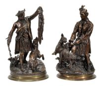 Pierre Jules Mene, (French, 1810 - 1879), Scottish Highland huntsmen with game, patinated and parcel