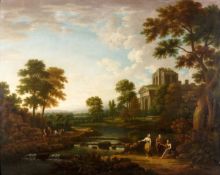 Follower of Marco Ricci, Figures in a classical landscape, Oil on canvas, 107 x 137cm (42 x 54in)