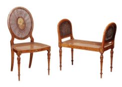 A Victorian painted four piece suite of Sheraton Revival seat furniture, circa 1860, comprising an
