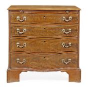 A George III mahogany serpentine chest of drawers, circa 1770, the rectangular top above a baize