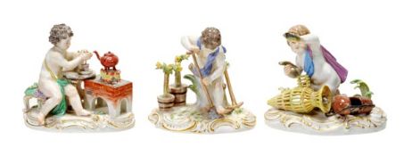 Three various Meissen figures from the series of the Four Elements, 20th century, emblematic of