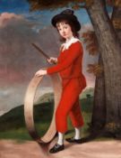 Circle of George Romney, Portrait of a young boy, with a hoop, Oil on canvas, 124.5 x 94cm (49 x