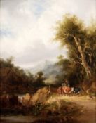 William Shayer (1787-1879), Cattle in a rocky river landscape, Oil on canvas, Signed and dated