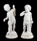 N.Silvio, (Italian, late 19th century), A pair of sculpted white marble models of standing putti,