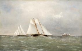 Arthur Wellington Fowles (1815-1883), Yachts racing in the solent, Oil on board, 30 x 49cm (11 3/4 x