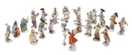 A Meissen twenty-two piece Monkey Band, 20th century, the monkeys anthropomorphically modelled after