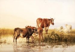 Thomas Sidney Cooper (1803-1902), Cattle in a water meadow, Watercolour, Signed and dated 1862 lower