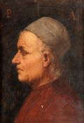 Italian School (19th century), Portrait of an old man, in profile, Oil on panel, Inscribed P upper