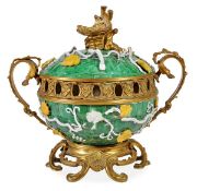 A French porcelain gilt-metal-mounted Chinese-style bowl and cover in the French eighteenth century