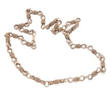 A gold coloured chain, of bound cord links, 92.6g A gold coloured chain, of bound cord links, 92.6g