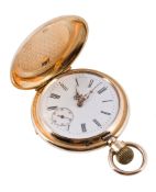 A 14 carat gold Swiss full hunter pocket watch, circa 1900, no A 14 carat gold Swiss full hunter