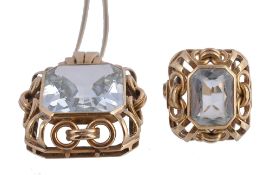 An aquamarine dress ring and pendant, circa 1950 An aquamarine dress ring and pendant , circa 1950,