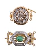 An emerald and diamond set clasp, the pierced hexagonal eight cut diamond... An emerald and diamond