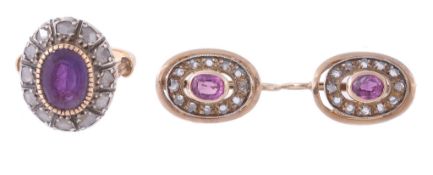 An 18 carat gold amethyst and diamond ring An 18 carat gold amethyst and diamond ring, the oval cut