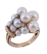 A cultured pearl dress ring, the cluster of cultured pearls with brilliant... A cultured pearl