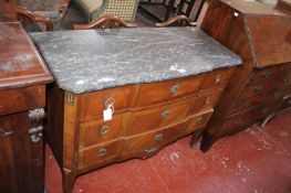 A marble topped kingwood commode in Louis XVI style, 20th century with three long drawers  103cm