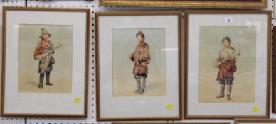 G. Douglas Mongolian figure studies A group of three watercolours Signed Approximately 31 x 22cm