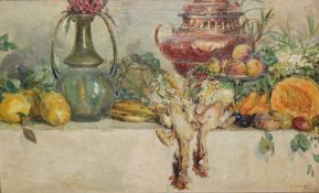 G. Cherubini (Early 20th Century Italian School) Still life with mixed food upon a table Oil on