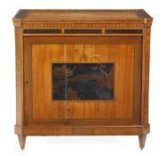 A Dutch satinwood, rosewood, marquetry and chequerbanded music cabinet, 19th century, the top with