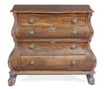 A Dutch oak serpentine fronted chest of drawers, circa 1790, the shaped top with moulded edge above