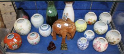 A quantity of English and Oriental porcelain ginger jars (lacking covers), two West German pottery