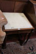 An Empire style white marble top painted console table with a frieze drawer 62cm high, 55cm wide