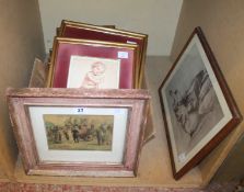 Early-Mid 20th Century School Figures on and around a horse drawn carriage Pencil and watercolour